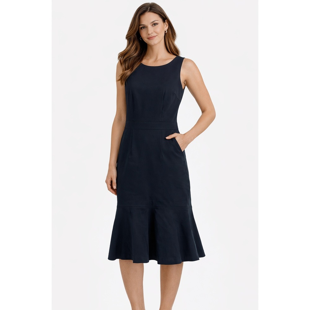 Banana Republic Black Sleeveless Sheath Dress Flounce Hem Business Casual Size 6